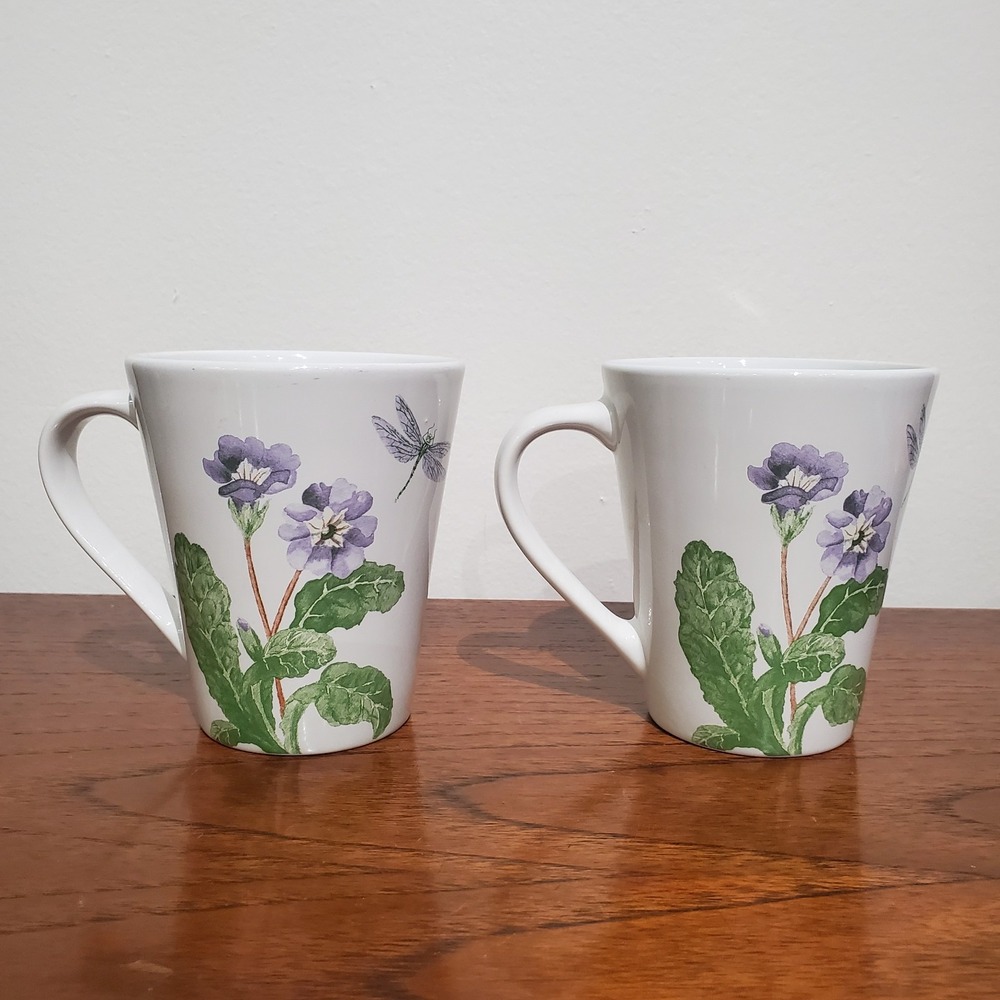 Vintage Corelle Coordinates Camellia Stoneware Mug Set of 2 Purple Floral